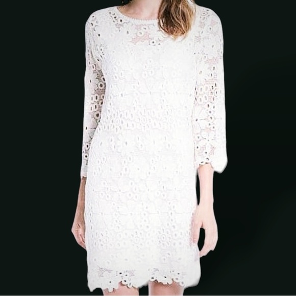 NWT Velvet by Graham & Spencer White Bell Sleeve Crochet Lace Sheath Dress Sz XS - Picture 1 of 15